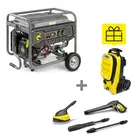 Генератор Karcher PGG 3/1 бензиновый, 230В, электростарт, max 3кВт, AVR + Минимойка высокого давления Karcher K4 COMPACT, 130 бар, 1.8кВт, однофазный (230 В), 3 кВт, фото 