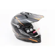 Шлем кроссовый/эндуро/ATV со стеклом BLD-819-7 M (57-58см), ЧЕРНЫЙ/СЕРО-СИНИЙ, фото 