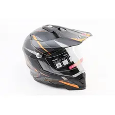 Шлем кроссовый/эндуро/ATV со стеклом BLD-819-7 M (57-58см), ЧЕРНЫЙ/СЕРО-СИНИЙ, фото 