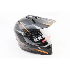 Шлем кроссовый/эндуро/ATV со стеклом BLD-819-7 M (57-58см), ЧЕРНЫЙ/СЕРО-СИНИЙ, фото 