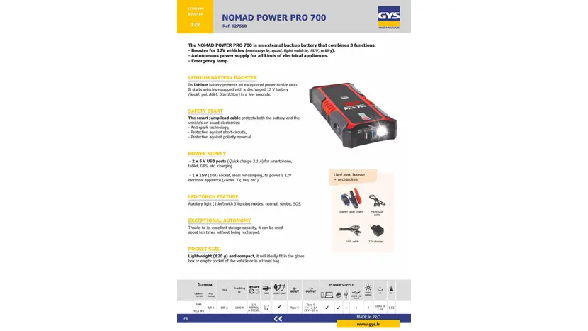 Пусковое устройство GYS Booster Lithium Nomad Power PRO 700, фото фото 5