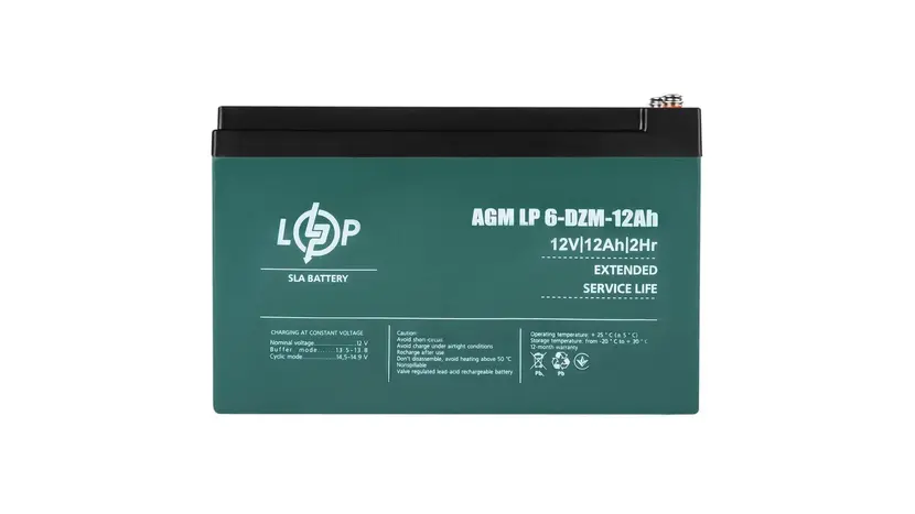 Тяговий свинцево-кислотний акумулятор Logicpower LP 6-DZM-12 Ah - під Болт М5 фото 3 купити в Україні