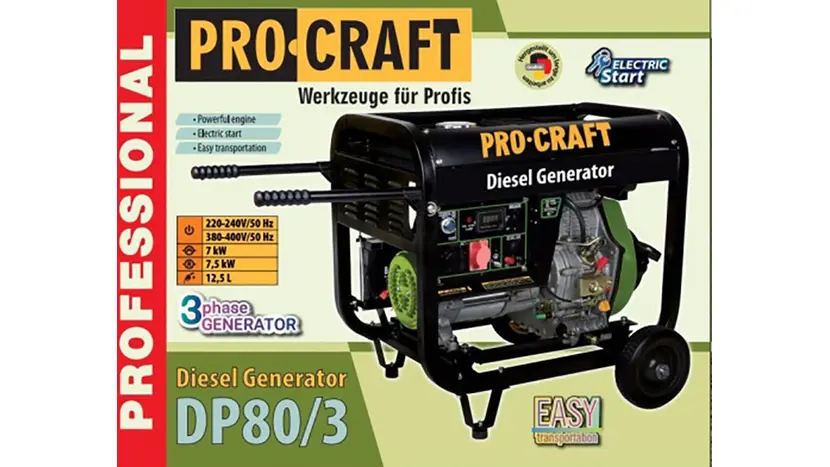 Генератор дизельный ProCraft DP80/3, трёхфазный (380 В), 7.5 кВт, фото фото 2