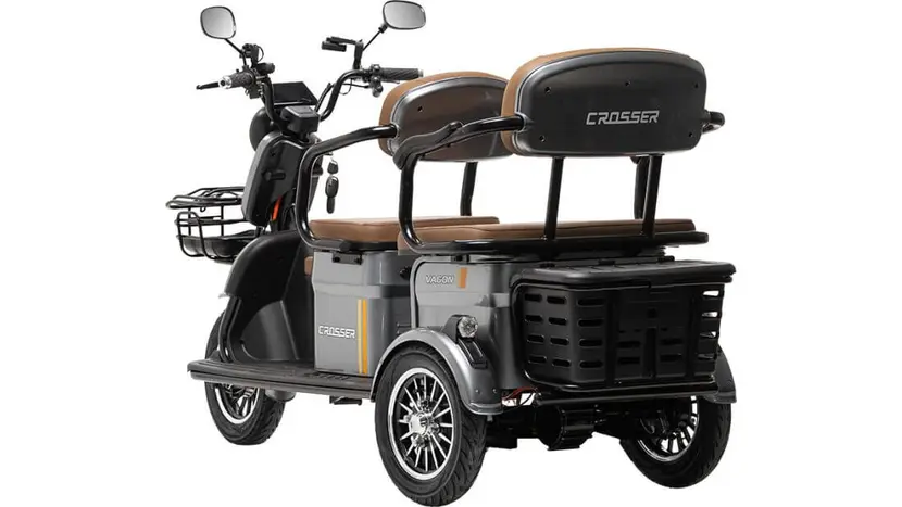 Электротрайк Crosser TR4 Vagon (трехколесный электроскутер) черный 1000w, фото фото 8