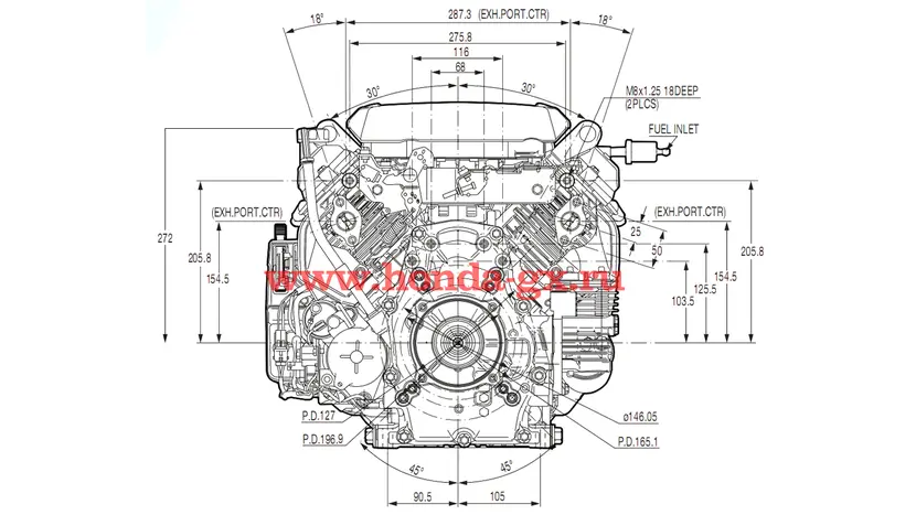 Двигатель Honda GX630 бензиновый 20.8 л.с. вал в зависимости от модификации - шпоночный, фото фото 10